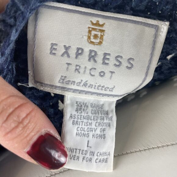 Vintage Express Tricot Hand Knit Multi Color Floral Design Size Large Cardigan - Picture 9 of 12